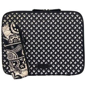Vera Bradley Black & White Geometric Padded Laptop Sleeve for 13" & Pencil Case